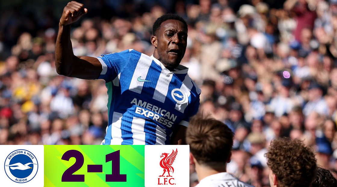 英超爆冷战：布莱顿2-1利物浦 维尔贝克梅开二度